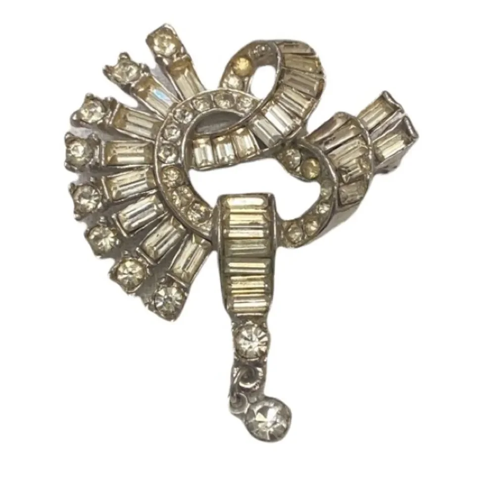 Vintage 1940’s Reinad Art Deco Clear Baguette And Round Rhinestone Brooch - Picture 7 of 10